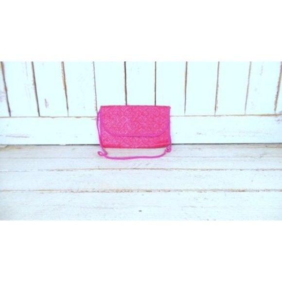 Vintage pink straw envelope shoulder purse woven rattan shoulder bag - Picture 1 of 5